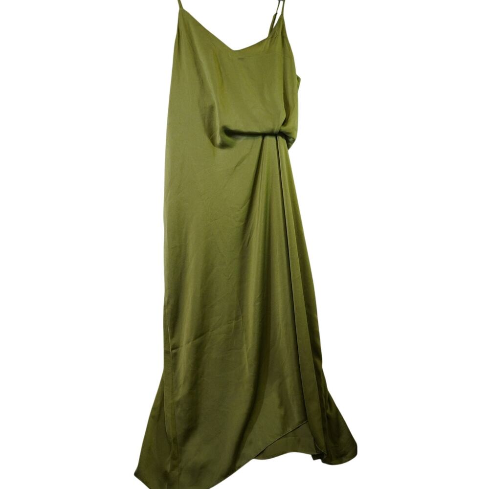Lucy Paris NWT Rare Proto Sample Olive Green Satin Asymmetrical Draped Dress M